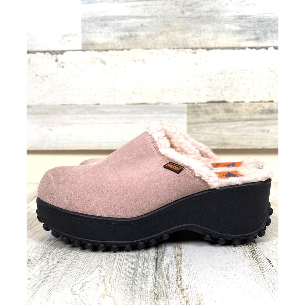Rocket Dog Womens 8 Pink Nubuck Fur Lined Chunky Mules Clogs Retro Y2K